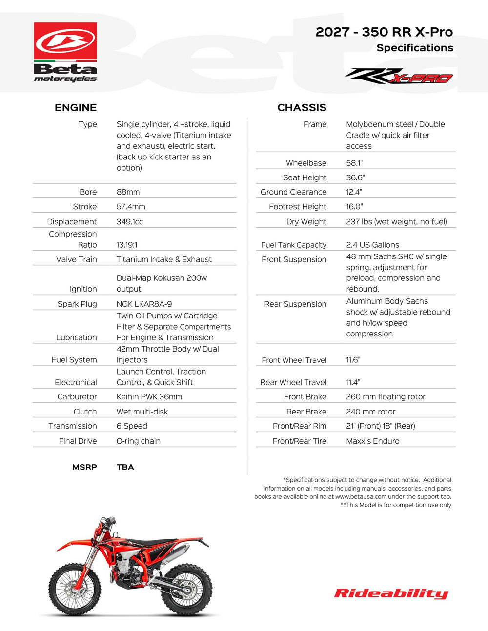 2027 Beta 350 X-Pro 4-Stroke